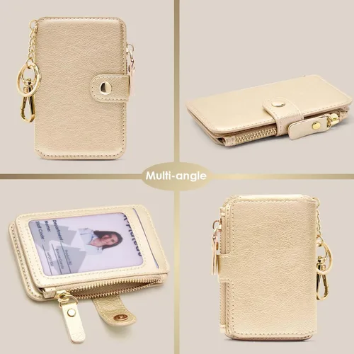 Vista 78 de Cartera con llavero, tarjetero con bloqueo RFID de piel, funda para tarjetas de crédito con cremallera para mujer