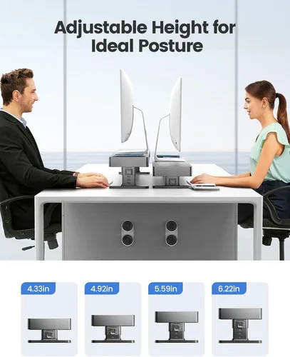 Vista 4 de meatanty Soporte de Monitor Doble con 4 Alturas Ajustables, Almohadilla de Carga Automática para Teléfono, 4 Puertos USB, Elevador de Computadora