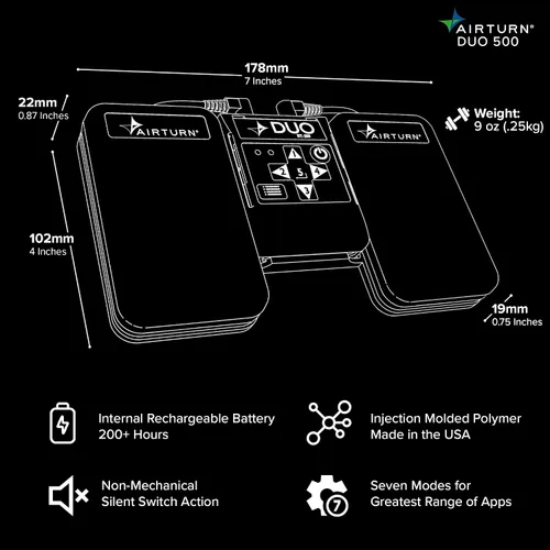 Vista 8 de AirTurn DUO500 - Pedal silencioso Bluetooth para voltear páginas, teleprompter, transmisión en vivo y control de aplicaciones