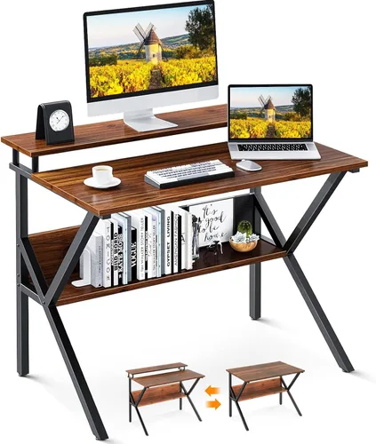 Vista 8 de ODK Escritorio pequeño, escritorio de computadora de 27.5 pulgadas para espacios pequeños, escritorio para niños con almacenamiento, mesa de estudio