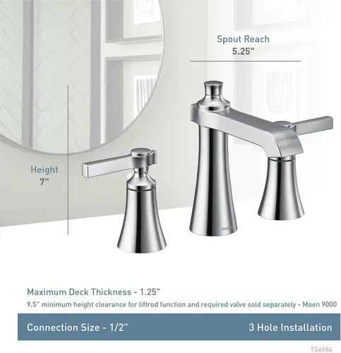 Vista 3 de Moen Kit de moldura de grifo de baño con dos manijas Flara de oro cepillado de 8 pulgadas con manija de palanca generalizada, requiere válvula