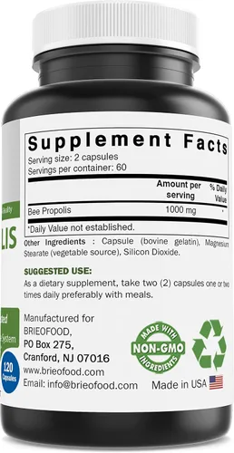 Vista 2 de Brieofood Propóleo de abeja 1000mg por porción - 120 cápsulas
