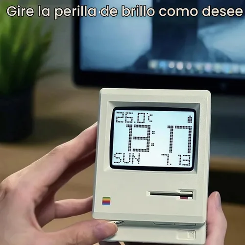 Vista 4 de ANTPO Maclock WB-8 Reloj Despertador Retro de Píxeles, Reloj Digital Electrónico Estilo Computadora de los 80s de 1984 con Pantalla LCD, Reloj