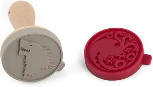 Vista 2 de Game Of Thrones Sellos de silicona para galletas House Stark Dire Wolf & House Targaryen Dragon Emblems Juego intercambiable de 2