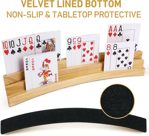 Vista 4 de LotFancy Juego de 2 portatarjetas para niños, adultos y personas mayores, juego de 2, 3 niveles, manos libres, tarjetero de madera curvado