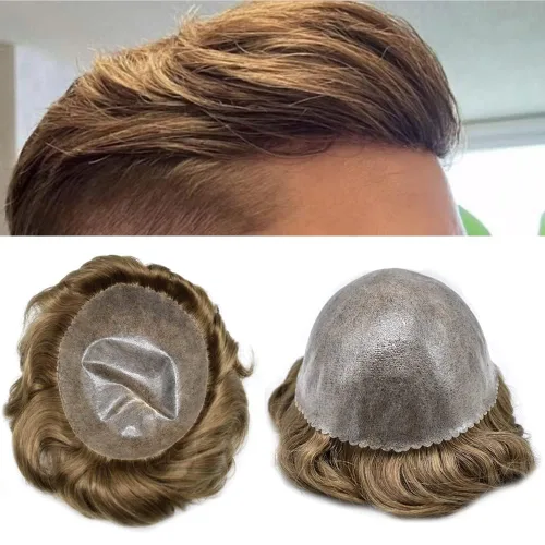 Vista 180 de Toupee for Men Hair Piece Real Human Hair Full Poly Skin Mens Toupee Mens Hair System Injected PU Hair System Invisible Hairpiece for