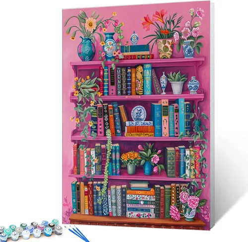 Vista 23 de Aihonmin Estantería 6 Pack Pintar por Números para Adultos Libros Pintura DIY sobre Lienzo con Pinceles Pigmento Manualidades DIY Pintura Acrílica