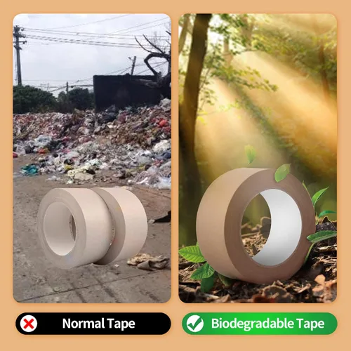 Vista 3 de TAPEBEAR Cinta de papel kraft ecológica, cinta de papel kraft biodegradable, cinta de embalaje writable reciclable, superficie sin revestimiento