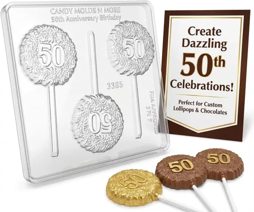 Vista 3 de 50th Anniversary Birthday Lollipop Chocolate Candy Mold 3385