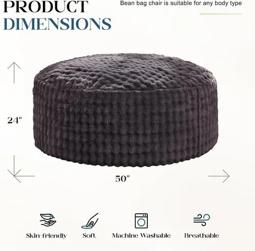 Vista 2 de Hobestluk - Puf para adultos, 5 pies, grande, gigante, de gran tamaño Gris oscuro