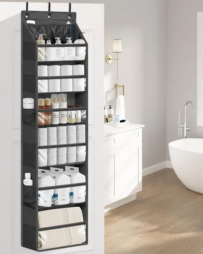 Vista 2 de STORAGE MANIAC Organizador para colgar sobre la puerta, organizador colgante de gran capacidad, bolsillos profundos transparentes detrás