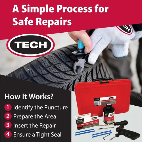 Vista 7 de TECH Permacure - Kit de tapones para neumáticos de pasajeros, el kit de reparación de neumáticos planos ideal para automóviles de pasajeros