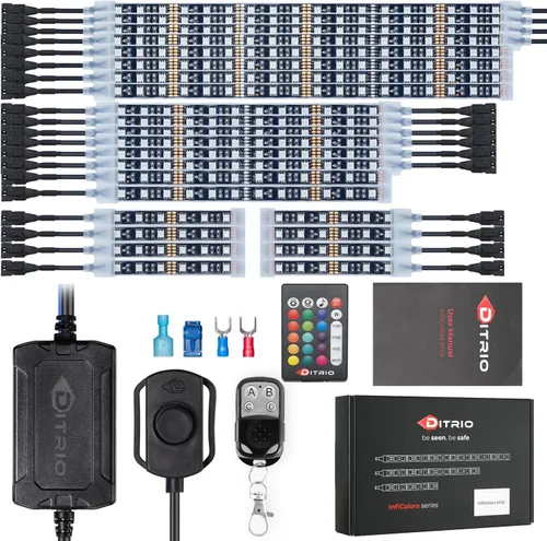 Vista 11 de 8 piezas de luces LED de doble fila para motocicleta con señal de giro y freno, kits de luces de resplandor con control remoto DITRIO APP/RF, zona