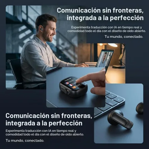 Vista 6 de Auriculares inalámbricos inteligentes, 2026 nuevos NE70 Pro AI Traducción con funda de pantalla táctil LCD, Bluetooth 6.0, 60 horas de reproducción