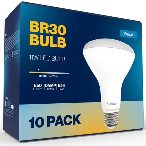 Vista 19 de Sunco - Paquete de 10 bombillas LED BR30, bombillas empotradas, bombilla de inundación para interiores, 850 LM, 11 W (equivalente a 65 W), blanco