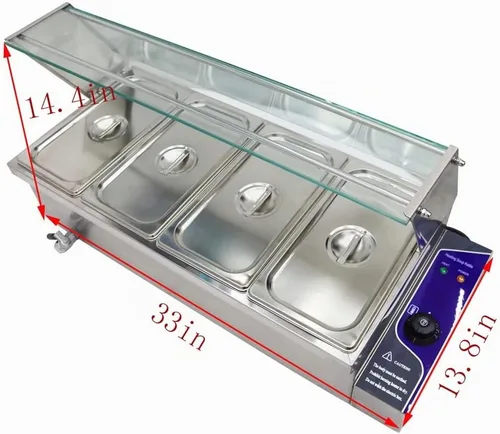 Vista 2 de INTBUYING 4-Pot Buffet Calentador de Alimentos 110V1500W Sartén Profundo Acero Inoxidable