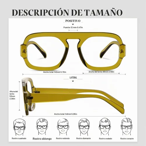 Vista 4 de Aviator Blue Light Blocking Glasses for Women Men Square Flat Top Computer TV Eyeglasses Anti Eyestrain Verde oliva