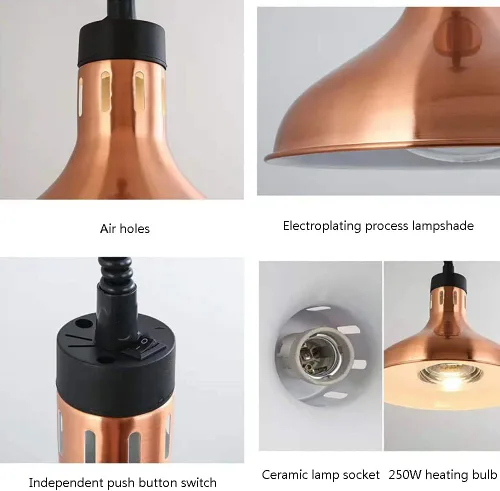 Vista 7 de 2pcs Hanging Food Heat Lamp,250W 75-170cm Retractable Food Warmer,290mm Commerical Food Warmer Lamp,Irradiation Area 8-12㎡,for Restaurant Home