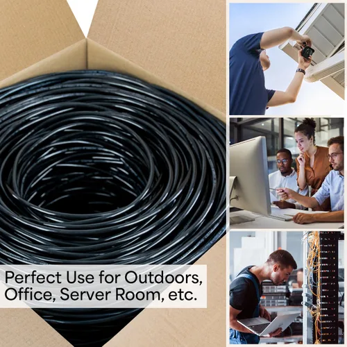 Vista 12 de VIVO Cable Cat5e a granel impermeable de 500 pies, cable Ethernet CCA, caja de extracción UTP, entierro directo al aire libre, negro, CABLE-V011
