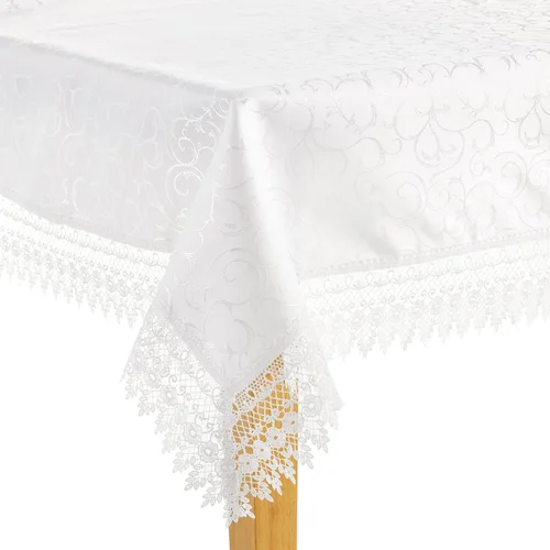Vista 8 de Violet Linen Manteles jacquard de damasco de poliéster con patrón de encaje vintage, 70 pulgadas, redondo, beige