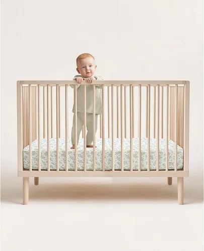 Vista 2 de Sábanas de cuna de muselina lulumoon para bebé: Sábanas ajustadas y transpirables para cuna de niños - Hojas de hoja de árbol verde para cuna