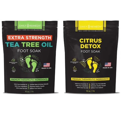 Vista 10 de DAILY REMEDY Sales de remojo para pies, paquete variado de 4 unidades, aceite de árbol de té, alivio muscular, lavanda calmante y remojo