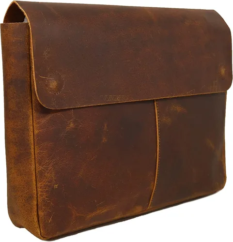 Vista 3 de Carpeta de cuero, organizador de carpetas de archivos de cuero de grano completo, portafolio para hombres, funda de cuero espaciosa para portátiles