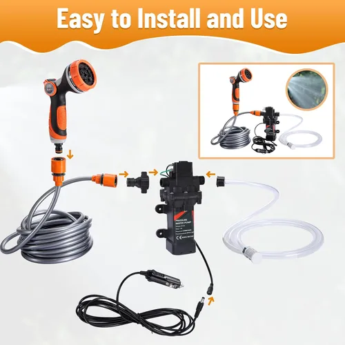 Vista 7 de Bomba de lavado a presión eléctrica inteligente portátil de 120 W, 80 PSI, 12 V, potente kit de lavado de presión portátil para el hogar, coche