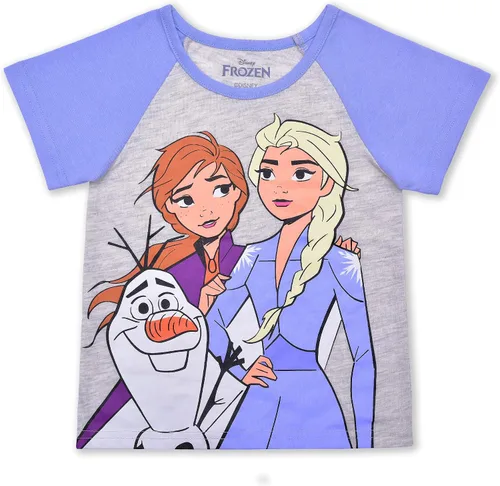 Vista 2 de Disney Frozen Elsa, Anna and Olaf - Conjunto de camiseta y pantalones cortos para niñas pequeñas y niños pequeños, color púrpuragris