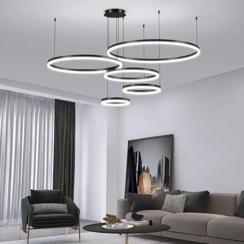 Vista 11 de Mikeru Lámpara de Araña LED Moderna de 3 Anillos, Accesorios de Luz Colgante de Techo con Control Remoto 3000k-6500K Temperatura de Color Ajustable