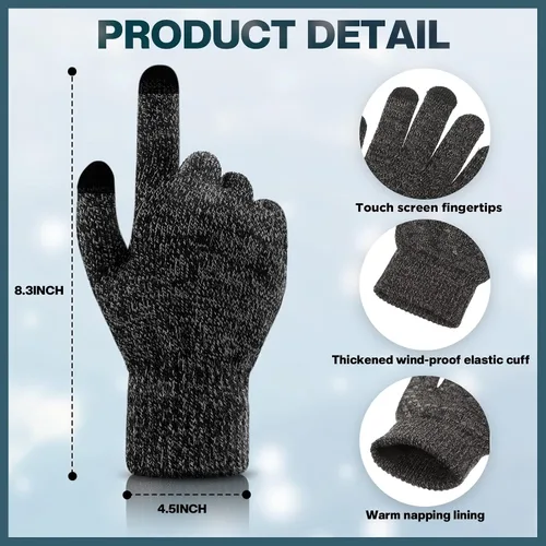 Vista 3 de 6 gorros cálidos de invierno con forro polar y guantes térmicos antideslizantes para pantalla táctil