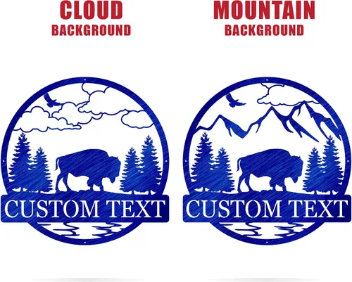 Vista 8 de Letrero personalizado con monograma de círculo de bisonte para exteriores, decoración de bisonte solitario, letrero de campamento de bisonte