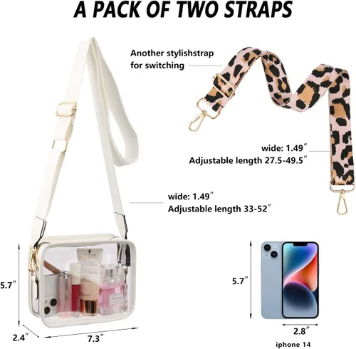 Vista 2 de Bolso cruzado transparente para mujer, bolso transparente aprobado por estadios con correa ajustable