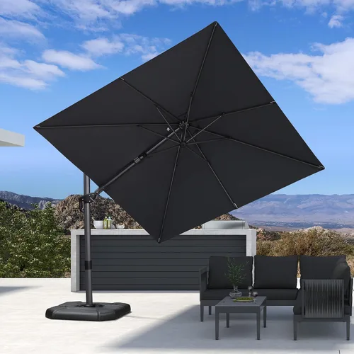 Vista 109 de PURPLE LEAF Sombrilla de patio de 8 pies para exteriores, sombrilla voladiza cuadrada de aluminio con rotación de 360 grados para jardín, terraza