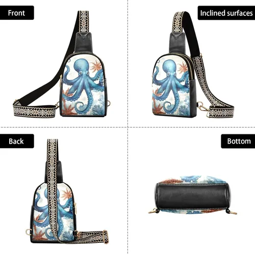 Vista 3 de Sling Backpack Octopus Vintage Sling Bag for Women Crossbody Shoulder Bag Leather Fanny Pack Chest Bag for Travel Hiking 202A1790