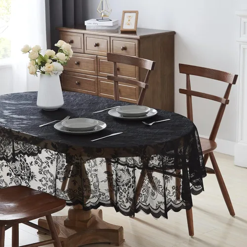 Vista 16 de LinenZone Hermoso mantel redondo de encaje con elegante borde festoneado para cualquier evento especial como bodas, fiestas de cumpleaños, baby