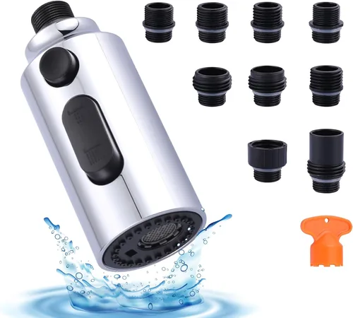 Vista 18 de Cabezal de Repuesto para Rociador de Grifo Extraíble, Cabezal de Rociador Extraíble Negro de 3 Funciones con 9 Adaptadores para Grifo de Fregadero