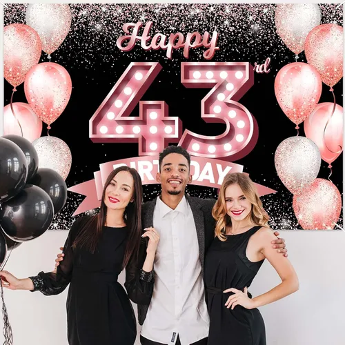 Vista 388 de Cartel de feliz cumpleaños décimo oro rosa, telón de fondo, saludos a 10 años, globos de confeti, decoración temática para niñas de 10 años