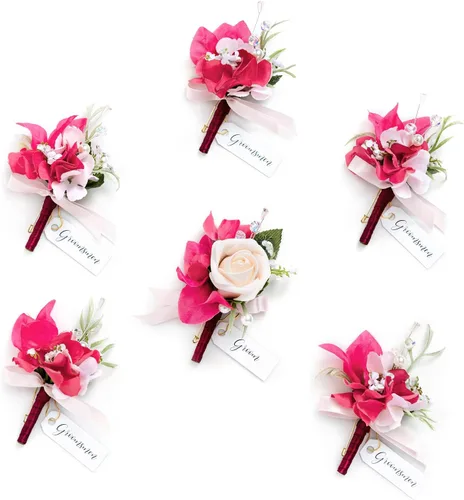 Vista 20 de Ling's Moment Boutonniere para Hombres Boda, Juego de 6, Novio y Padrinos Boutonniere para Boda Regreso a Casa Halloween Ceremonia Aniversario, Cena