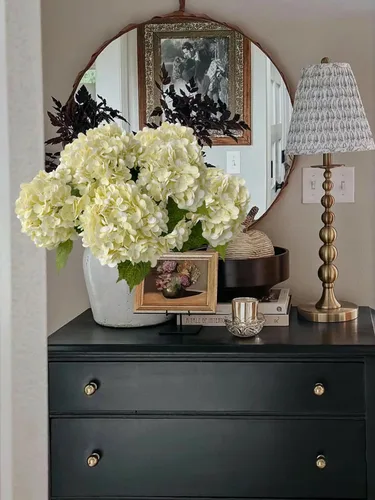 Vista 9 de YalzoneMet 3 unidades de flores artificiales de hortensia color beige cremoso de 21 pulgadas con textura real, flores de látex sintético
