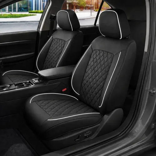 Vista 10 de MotorBox Meridian Series - Fundas de asiento de piel napa, fundas clásicas de asiento delantero, de piel sintética de alta calidad, color beige