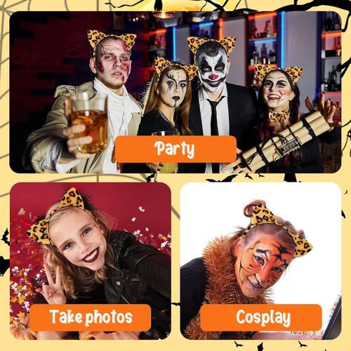 Vista 6 de Abeillo Conjunto de disfraz de animales, diadema de orejas, pajarita y cola para Halloween Cosplay