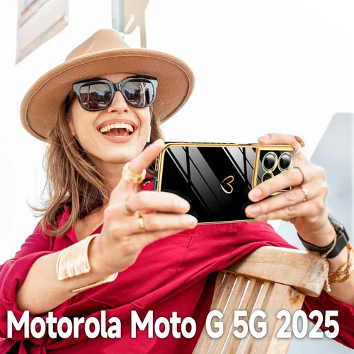 Vista 6 de LeYi Funda para Motorola-G 2025: Love Heart Plating Luxury, Negro