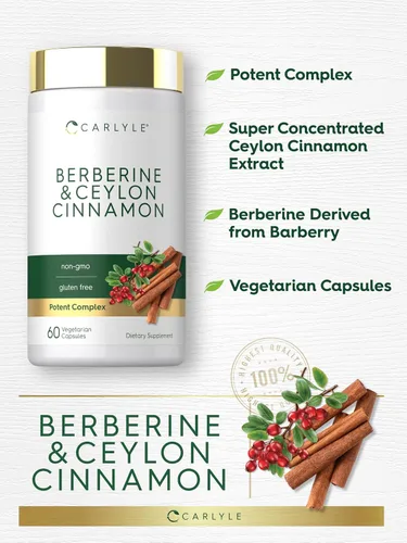 Vista 9 de Carlyle Berberina con canela de Ceilán Complejo de 2000mg 60 cápsulas Vegetariano, sin OGM, sin gluten