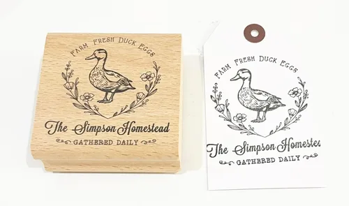 Vista 7 de Sellos personalizados de cartón de huevos frescos de granja, huevos de pato, recolectados diariamente, sello de goma de madera (2 x 2 pulgadas)