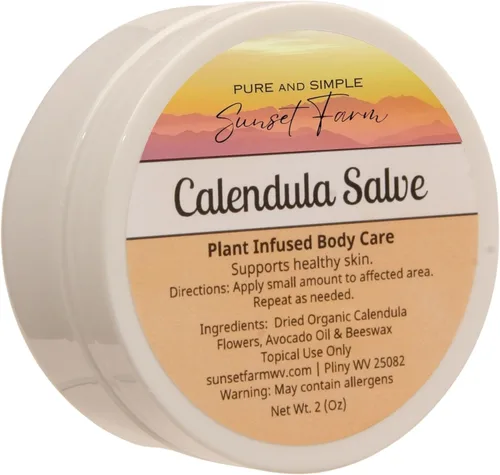 Vista 2 de Bálsamo de Caléndula para una Piel Suave y Feliz Bálsamo Herbal Orgánico, Sin OGM, de Lotes Pequeños Hecho en Familia en WV Frasco de 2 oz