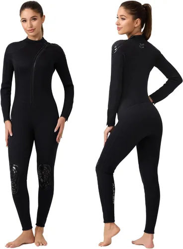 Vista 8 de XUKER Traje de neopreno para hombre y mujer, 0.118 pulgadas, con cremallera frontal, cuerpo completo, manga larga, traje de buceo en agua fría