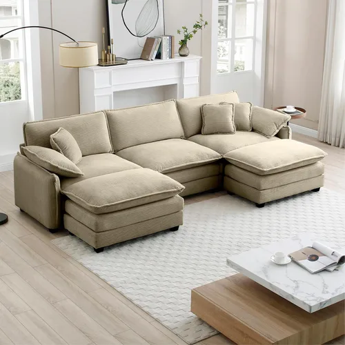 Vista 50 de Sofá Loveseat Grande en Beige y Blanco de 194.8 cm, Sofás Seccionales de 2 Plazas Grandes para Sala de Estar, Sofá Seccional Modular de Tela