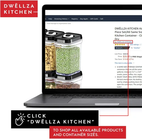 Vista 3 de DWËLLZA KITCHEN Contenedores herméticos para almacenamiento de alimentos con tapas, juego de 6 recipientes herméticos de almacenamiento de cocina