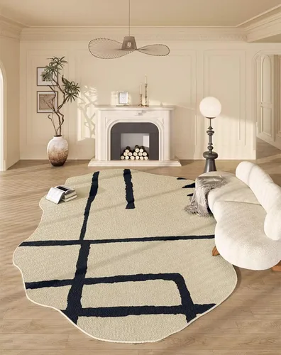 Vista 15 de Alfombra moderna abstracta de forma irregular negra para sala de estar, dormitorio, comedor, alfombra grande Art Deco de 2 x 3 pulgadas, suave